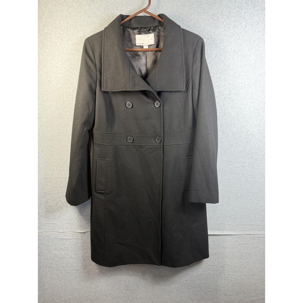 Old Navy Coat Womens Large Black Wool Blend Pea Coat Button Pockets Lined Warm